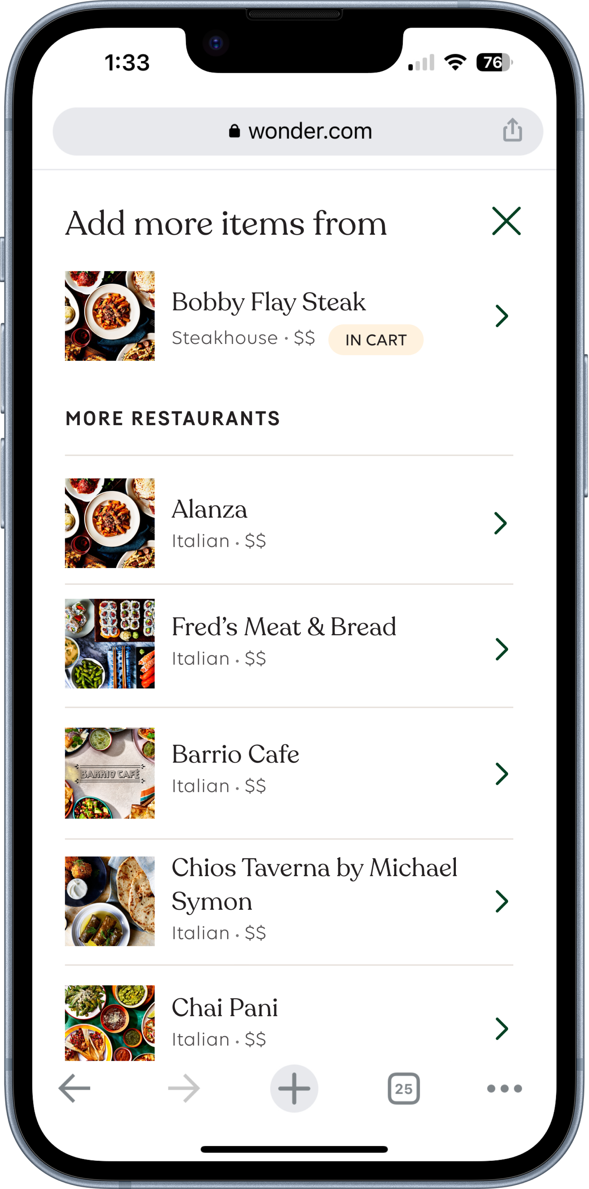 Wonder mobile web screen 2